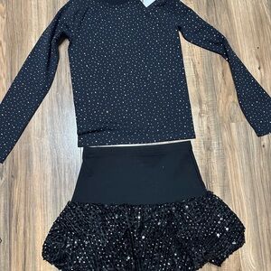 Zara Black Sequin Kids Skirt Set.T-shirt size 11-12.Bottom 10